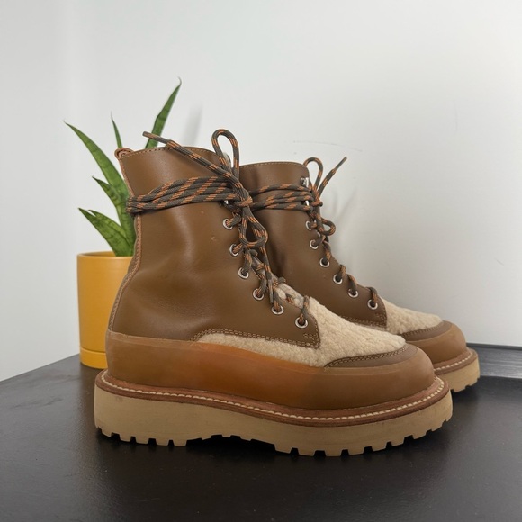 Ulla Johnson x Diemme shearling leather Etna lace up combat boots - 7.5 (37.5) - Picture 8 of 12